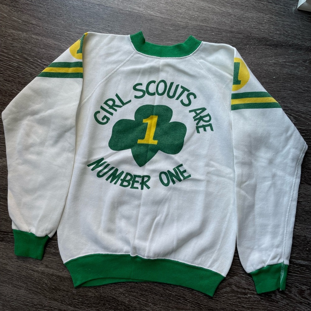 Vintage Girl Scouts Are Number One Crewneck Ringer Sweater 1980s Size Small EUC